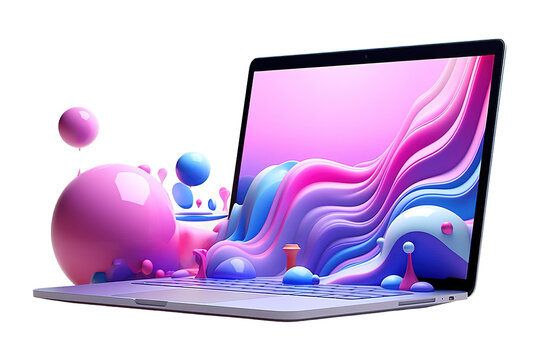 Apple laptop computer with notch in latest design. 3D rendered. transparent PNG background. Ai generative.	
