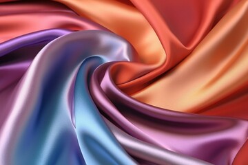 Colorful texture of smooth silk fabric with a shiny surface. Generative AI