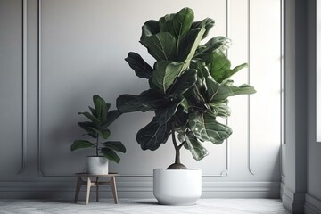 Scandinavian style potted fiddle leaf fig, minimalistic and realistic 3D render. Generative AI