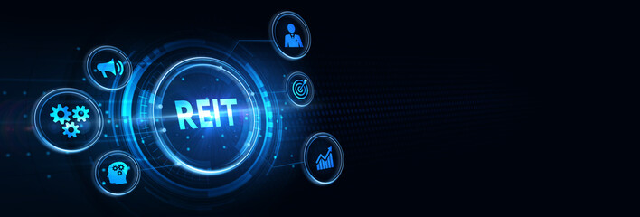 REIT Real estate investment fund ETF Financial stock market. 3d illustration