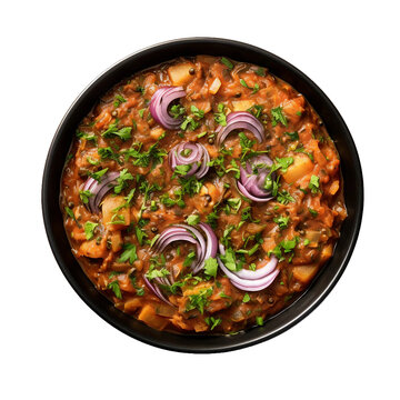 Baingan Bharta, transparent background, isolated image, generative AI
