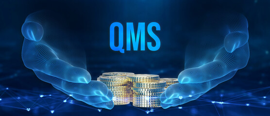 Quality management system business and industrial technology concept. QMS. 3d illustration - obrazy, fototapety, plakaty