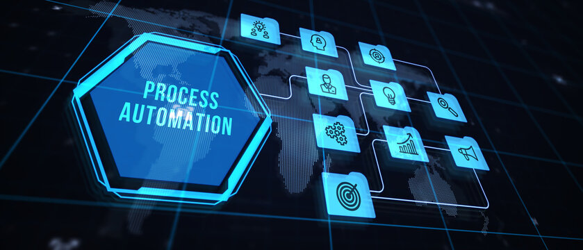 Business process automation, industrial technology innovation, optimization concept. 3d illustration