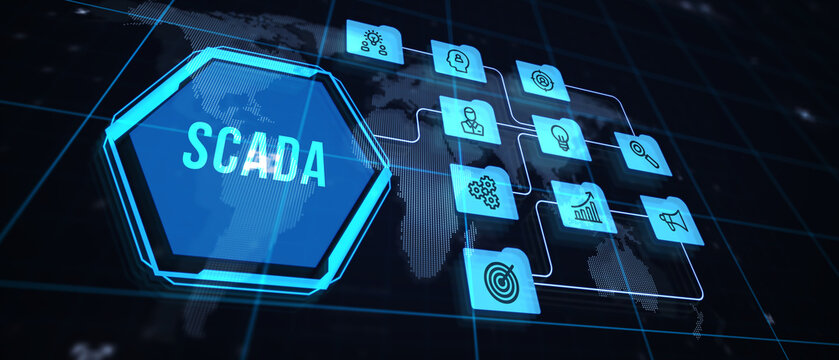 System Supervisory Control And Data Acquisition technology concept. SCADA. 3d illustration