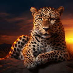 Fototapeta premium Epic Leopard sophistogrey in front of epic shine made with generative AI 