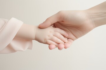 Hands of mother and daughter holding hands, isolated on white background, Newborn baby and mother holding hands on a white background, Hands close up, no hand deformation, AI Generated - Powered by Adobe