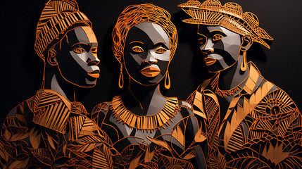 Portrait of young african people paper cut style