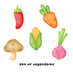 Set of vegtables in watercolor style.
