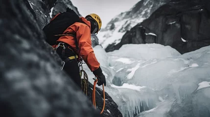 Deurstickers ice climber in the mountains © iwaart