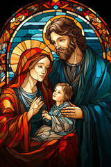  traditional Catholic art representation of the Holy Family.AI generativ.