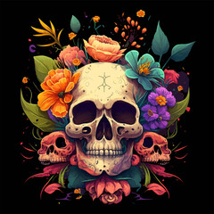 Skull and Flowers Vector Art, Illustration and Graphic