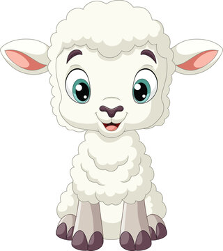 Cartoon funny baby lamb on white background