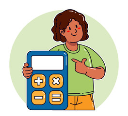 A black woman carries a calculator