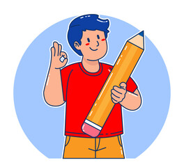 A man carries a pencil