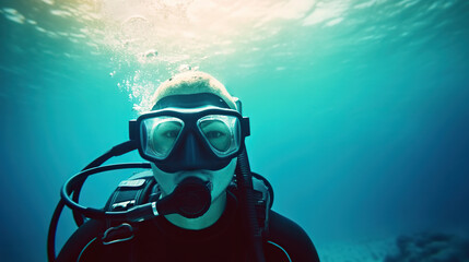 scuba diver underwater  - obrazy, fototapety, plakaty