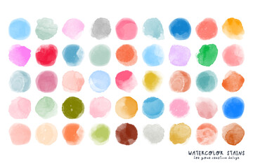 Fototapeta na wymiar Set of colorful watercolor hand painted round shapes, circles, blobs isolated on white background. Elements for artistic design