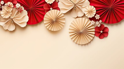 Obraz premium Red and gold paper fan Chinese decoration background for lunar new year concept