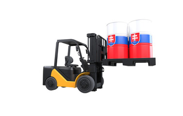 Forklift lifting fuel tank with Slovakia flag on transparent background, PNG file