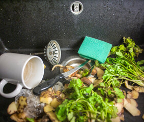 food leftovers in a sink - obrazy, fototapety, plakaty