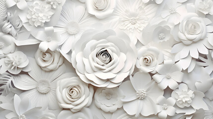 3d render, digital illustration, white paper flowers, wedding floral background. generative AI.