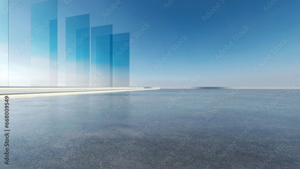 Leinwandbilder 3d render of abstract futuristic architecture with empty concrete floor. scene for car presentation.