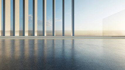 3d render of abstract futuristic architecture with empty concrete floor. Scene for car presentation.