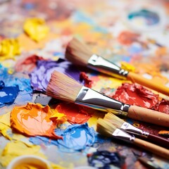 Obraz premium brushes and paints generated by AI