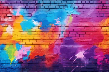 Naklejka premium Graffiti background on a brick wall, black yellow purple