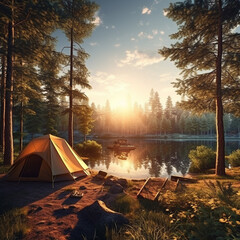 summer camping in the beautiful forest