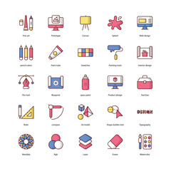 Art and Design icons set isolate white background vector stock illustration.