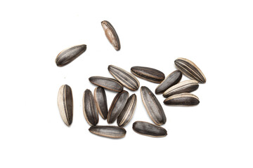 Sunflower seeds on a white background. Photo.