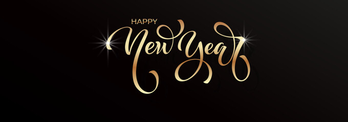 Happy New Year hand lettering calligraphy. Vector holiday illustration element. Typographic element