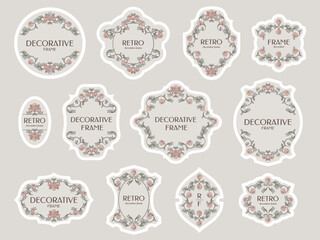 Collection of stickers and labels. Decorative floral frames. Stickers templates.
