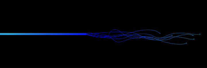 wave lines neural network blue and  light isolated on black background. Vector in concept of technology, machine learning,