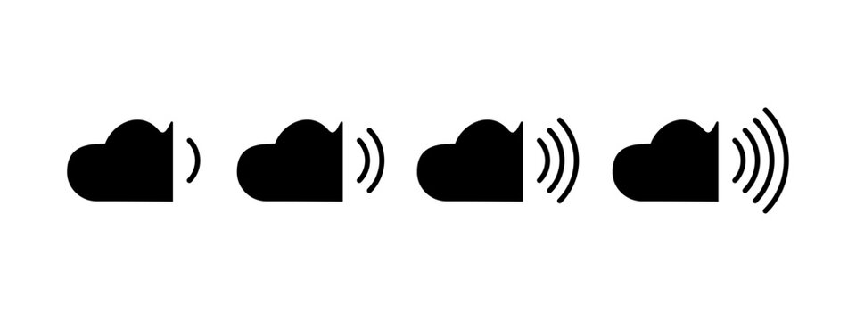 
Icons that increase and decrease the sound. audio cloud icon,wifi cloud. Set of sound icons with different signal levels.

