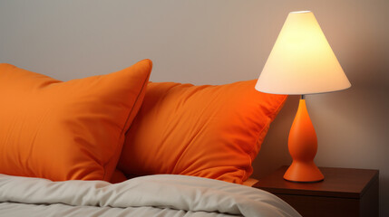Stylish interior of modern orange bedroom