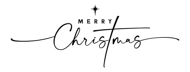 Merry Christmas elegant calligraphy and Bethlehem star. Holy night vector handwriting concept for xmas greeting card or church service invitation - obrazy, fototapety, plakaty