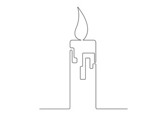 Single continuous line drawing of a candle. Isolated on white background vector illustration. Pro vector. 