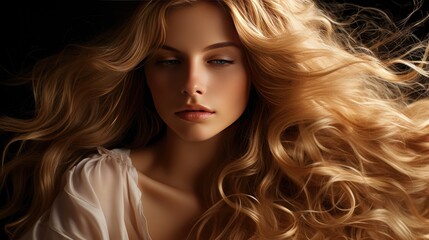 Ethereal Beauty with Flowing Golden Hair in Light