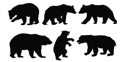 Illustration of a hand drawn bear silhouette set
