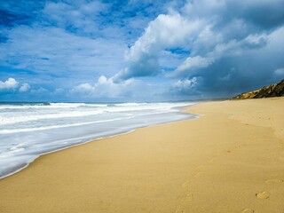 Idyllic beach in Lagoa de Albufeira, Sesimbra, Lisbon, Portugal, with a view of the Atlantic Ocean