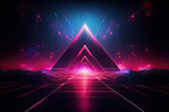 Abstract Digital Art: Illuminated Pink and Purple Triangular Design