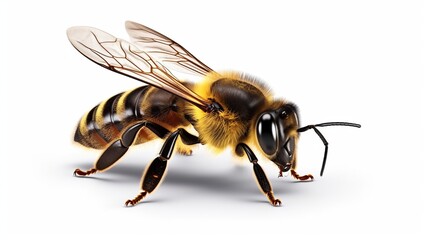 Close up of a bee isolated on white background. AI generated image