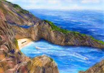 Fototapeta na wymiar A sketch of the cliff and the ocean