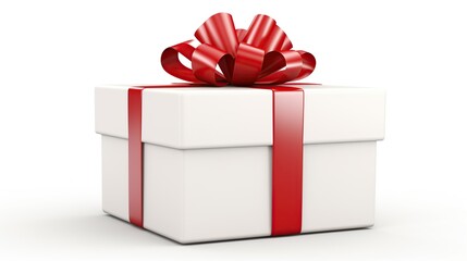 White Gift box decorations with red ribbon on isolated white background. AI generated