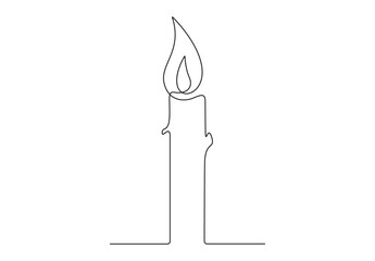 Single line drawing of candle. Isolated on white background vector illustration. Premium vector. 