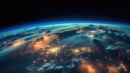 Majestic Earth from Space with Glowing Horizon and Cities - obrazy, fototapety, plakaty