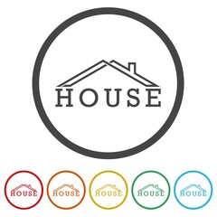 Roof house business logo. Set icons in color circle buttons