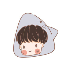 child smile little boy with mascot shark