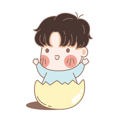 A happy young boy in egg mascot easter egg